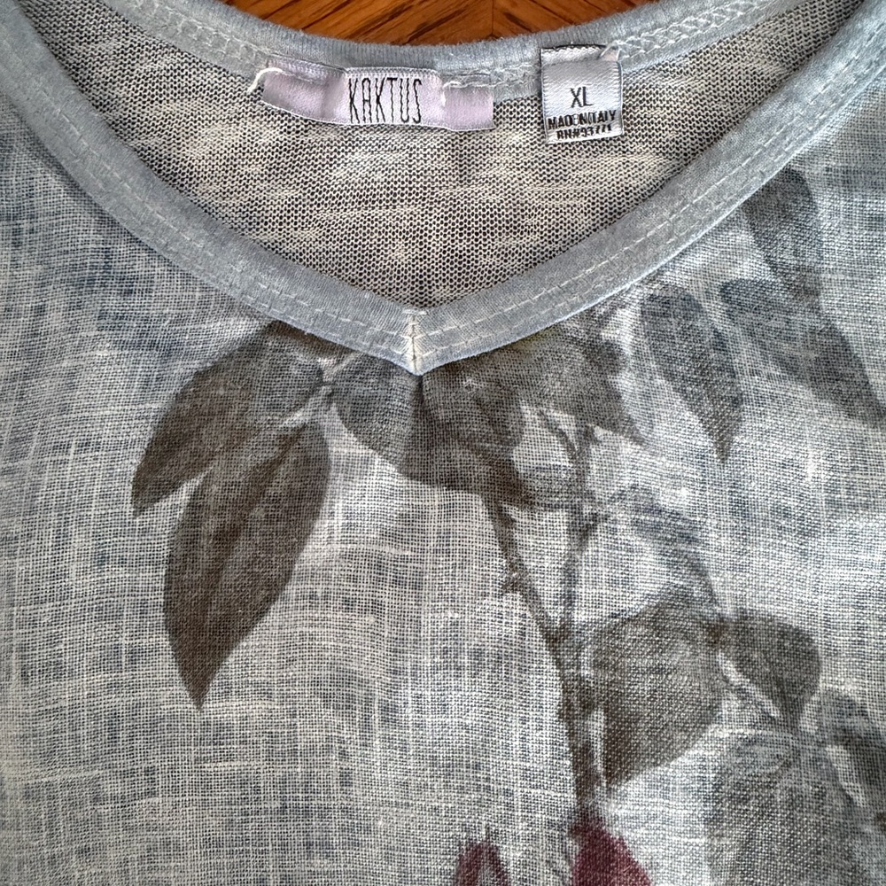 Kaktus Italy 100% Linen Floral High-Low Tunic Top - Size XL - Picture 3 of 5